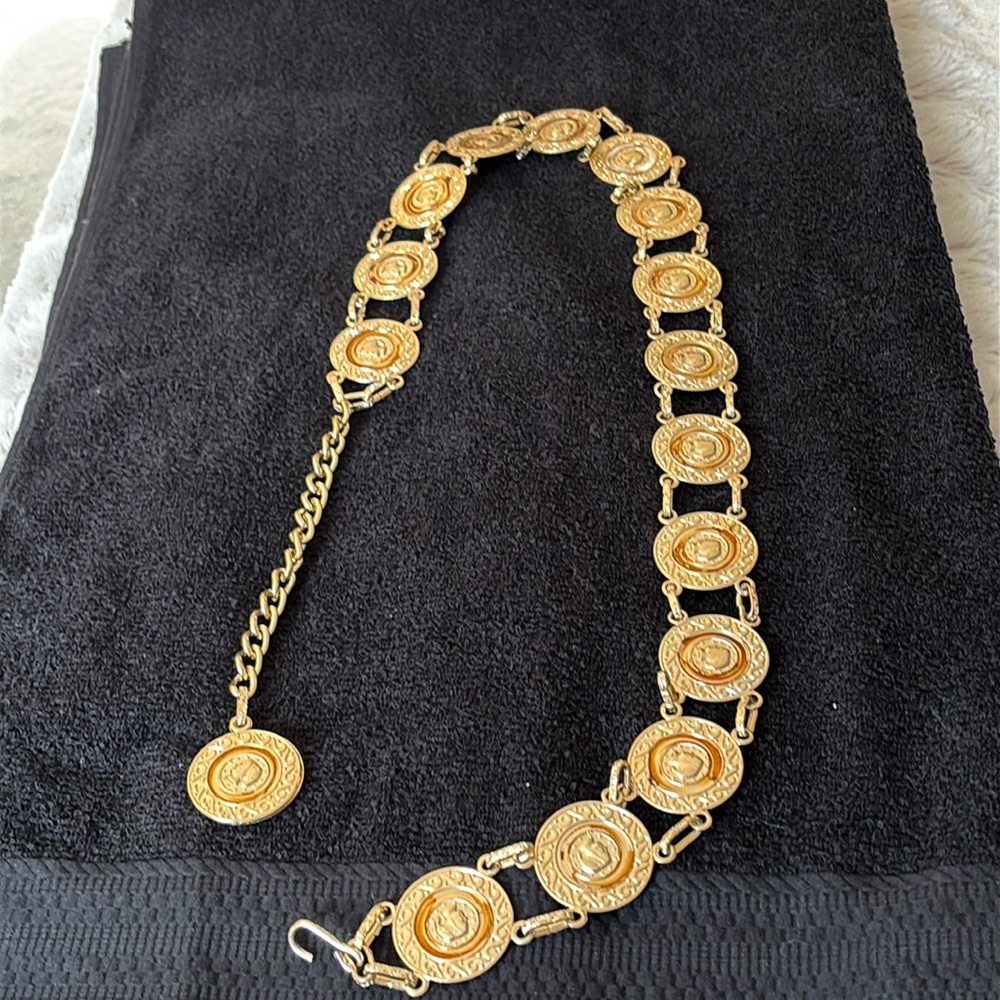 Vintage Metal gold tone coin like belt made in Hong Kong!
